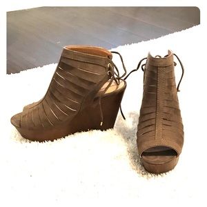 Wedge open toe ankle booties